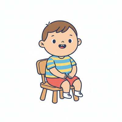 A child sitting on a chair, from the sat word card